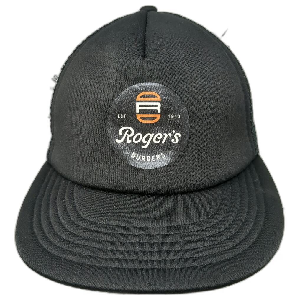 District Trucker Hat Black One Size Rogers Burgers Patch Snapback Mesh Back